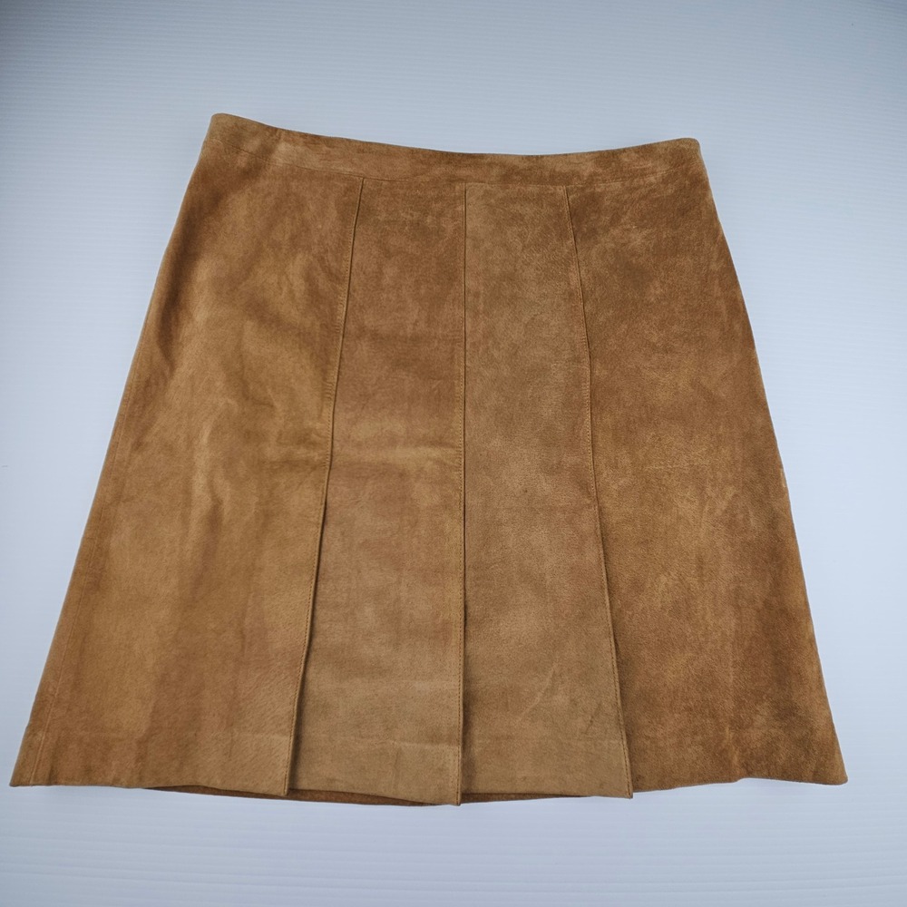 Ann Taylor Loft Petites Brown Tan Suede Leather Mini Skirt 12P 70s Retro Boho